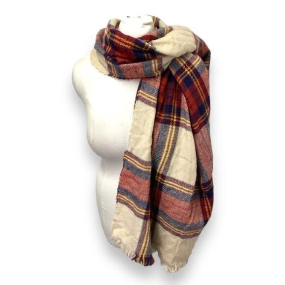 Merona Plaid Blanket Wrap Scarf, Multicolor Plaid, OSFA - Picture 2 of 9